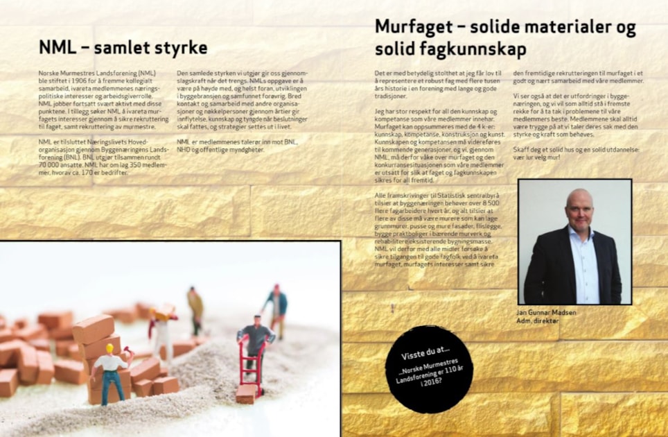 Bilde fra brosjurer til Norske Murmestre