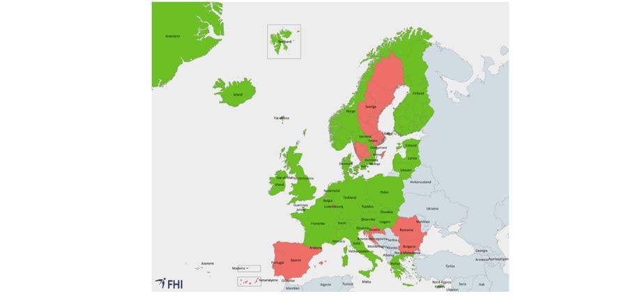 kart over røde og grønne land